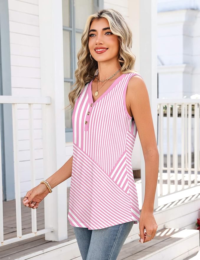 Zeagoo Tank Tops for Women 2026 Summer Top Henley Shirts Dressy Casual Loose Fit V-Neck Button Down Sleeveless Tshirt Blouse