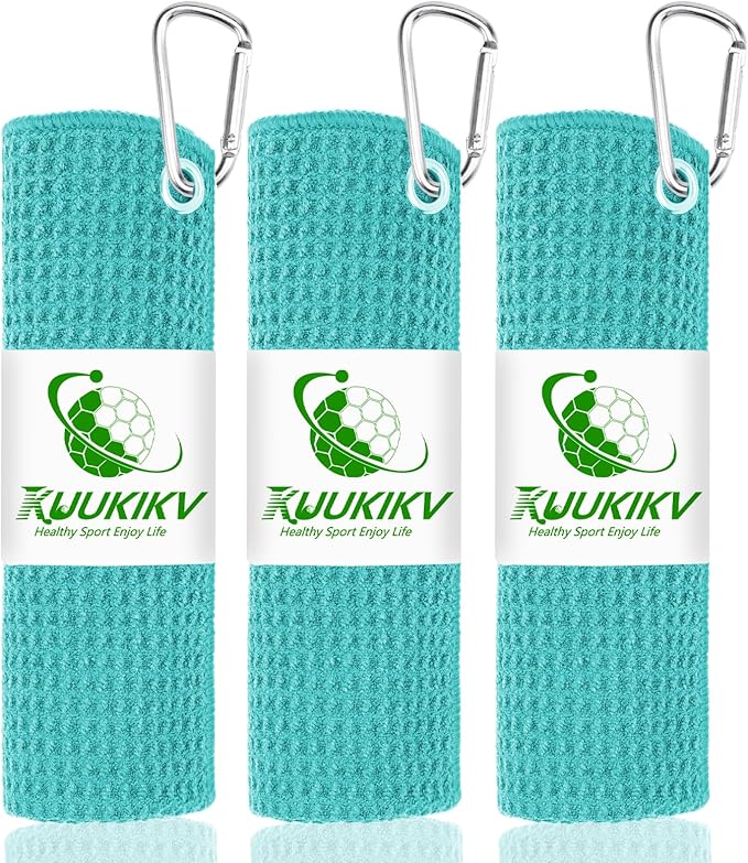 3 Pack 16" X 16" Golf Towels for Golf Bags, Premium Waffle-Pattern Golf Towel with Carabiner Clip, Super Absorbent Microfiber Towel, Best Golf Gift for Golf Accessories. 3 Pcs ElegantGreen Colors