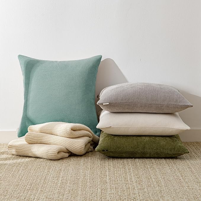 a moment Pack of 2 Decorative Chenille Throw Pillow Covers with Twill Cushion Covers for Sofa Living Room Couch Bed 24x24 Inch Teal