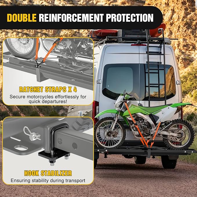 Nilight Motorcycle Hitch Carrier 600LBS, Heavy Duty Dirt Bike Hitch Hauler with 55.11" Longer Ramp, Pin, Tie-Down Strap and Tightener, 2" Receiver, 5" Wide Tire