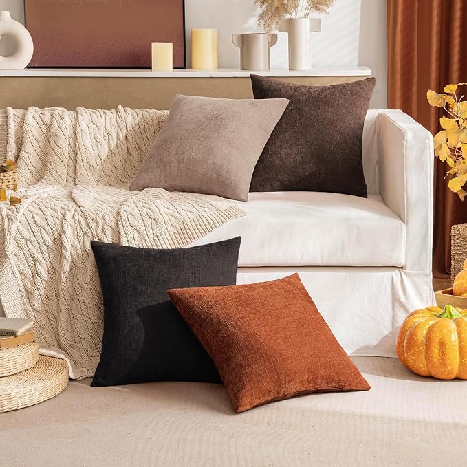 MIULEE Textured Chenille Fall Throw Pillow Covers 18x18 Inch Burnt Orange | Pack of 2 Decorative Soft Throw Pillows, Solid Textured Cushion Covers, Modern Home Decor for Couch Sofa Bedroom Living Room