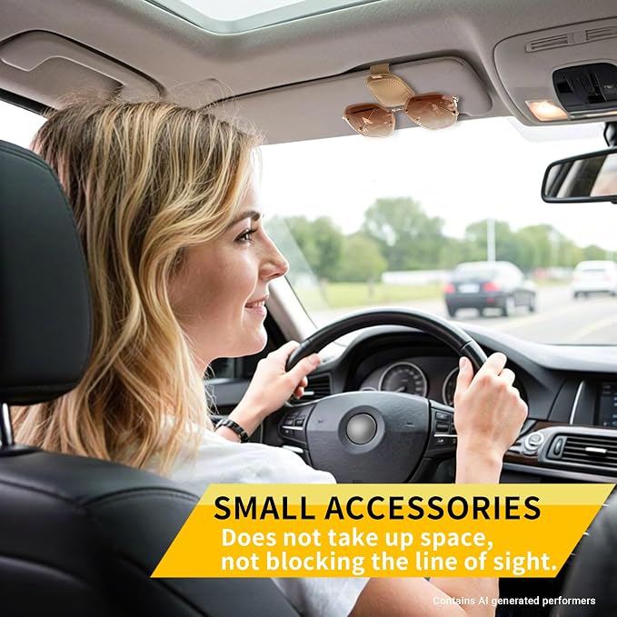 Yuoyar Magnetic Leather Sunglasses Holder for Car, 2 Packs (Beige) | Magnetic Car Visor Accessories