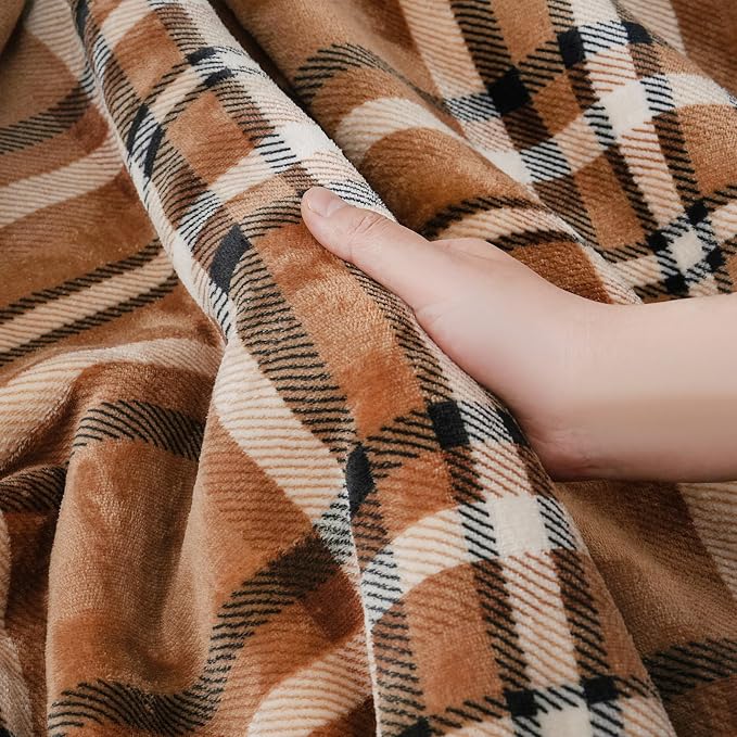 PU MEI Sherpa Fleece Throw Blanket 80" x 90" Reversible Plush Fluffy Large Big Blanket Lattice Flannel Blankets for All Season Use, Mocha Brown