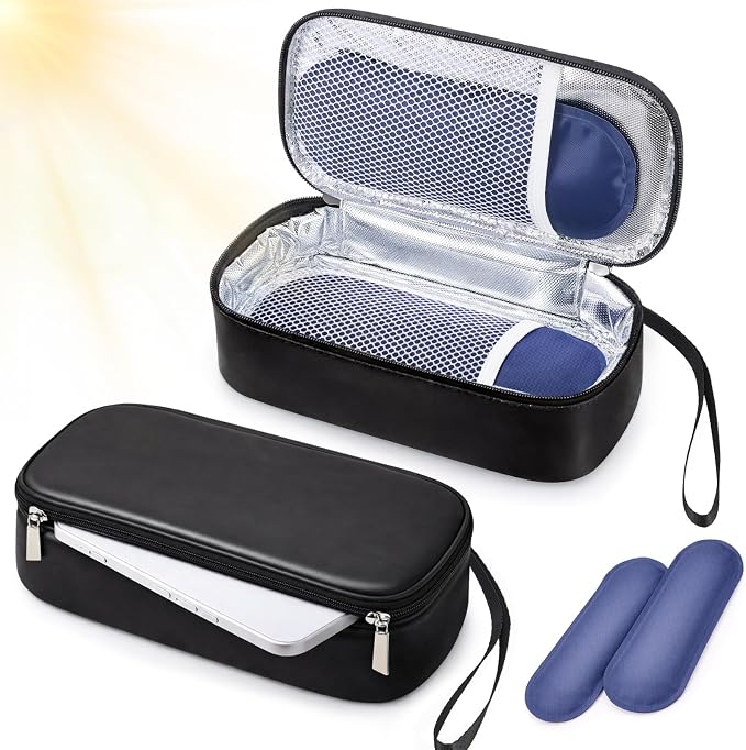 Phone Cooler Bag for Beach, Portable Phone Cooling Pouch with 2 Reusable Ice Packs, Keeps Cool in Extreme Heat for Car Pool Hiking, Extends Battery Life, Fits All Smartphones(Black,PU)