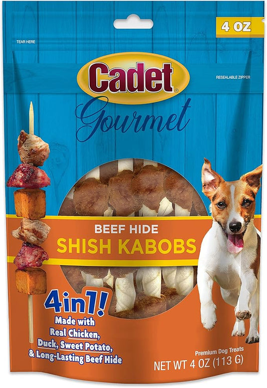 Cadet Gourmet Shish Kabob Dog Treats for Small Dogs, Healthy & Natural Chicken, Duck, & Sweet Potato Chew Sticks, Beef Hide, Small 5 Inch, 4 Ounce (Pack of 1)