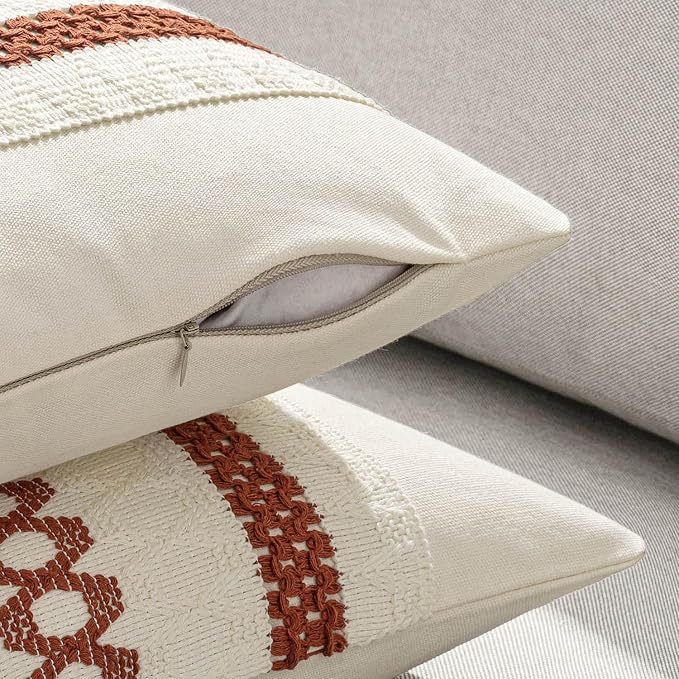 MIULEE Set of 2 Fall Rust Decorative Pillow Covers 20x20 | Farmhouse Boho Couch Throw Pillows, Modern Cotton Cushion Covers, Macrame Woven Home Decor for Bed Sofa Chair