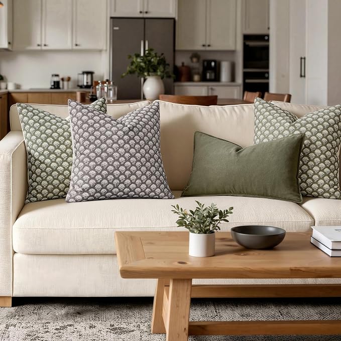 MIULEE Floral Print Decorative Euro Pillow Covers 22x22, Stone Grey | Vintage Boho Farmhouse Modern Home Decor, Set of 2, Block Print Cushion Covers for Couch Sofa Bed Living Room