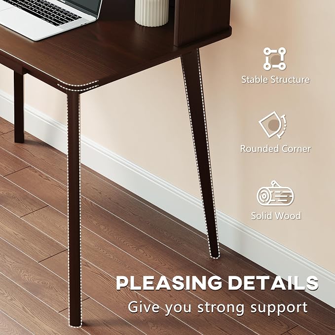 IOTXY Small Writing Desk with Hutch - 39.4" Work Computer Study Table | Black Walnut, Storage Drawer, Space-saving for Home and Office, with Bookshelves