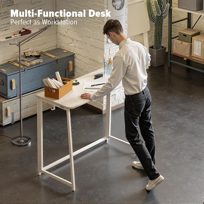 WOHOMO Folding Desk, 39.4" Foldable Computer Table for Small Spaces, White | Easy Assembly and Fold, Sturdy Home office desks for Study Bedroom Dorm Space Saving Writing Work Apartment