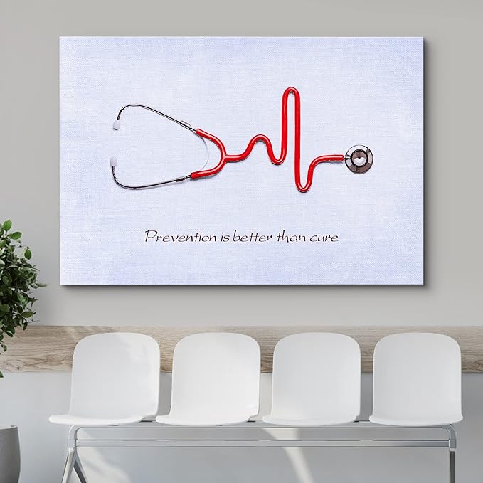 wall26 Canvas Print Wall Art Stethoscope with Prevention & Cure Inspirational Quote Medicine People Digital Art Modern Art Contemporary Scenic Colorful for Living Room, Bedroom, Office - 32"x48"