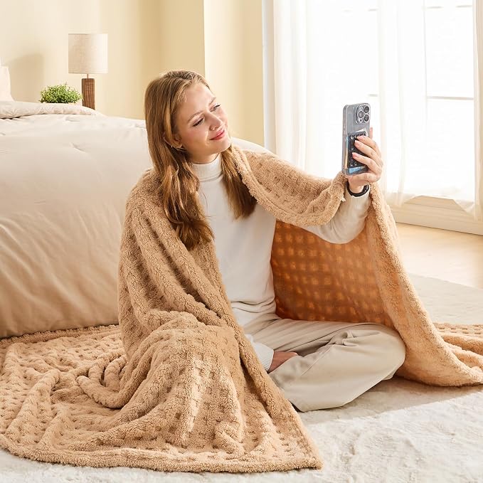NEWCOSPLAY 3D Waffle Checkered Flannel Twin Blanket, Brown, 60"x80" | Super Soft Cute Lightweight Decorative Premium Silky Fleece Blanket for Couch Sofa Bed, Gift for Women Men, All Season Use