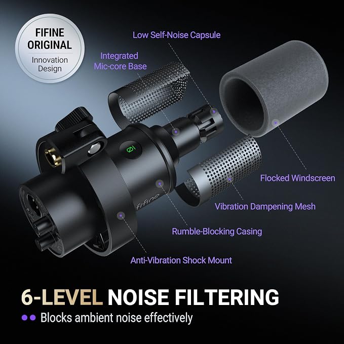 FIFINE AmpliTank K688T Dynamic Microphone Set, Podcast XLR/USB Mic | Studio Streaming Mic with Heavy Duty Boom Arm, Mute Tap, Headphone Jack, for Vocal Content Creation Recording, Metal Built