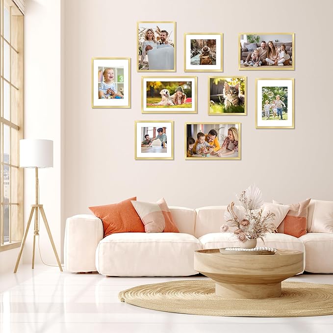 12x16 Picture Frame Gold Set of 2, Photo Frame with HD Plexiglass, Display Pictures 8.5x11 with Mat or 11x17 Without Mat, Gold Picture Frames Collage Wall Decor, Gallary Wall Frame