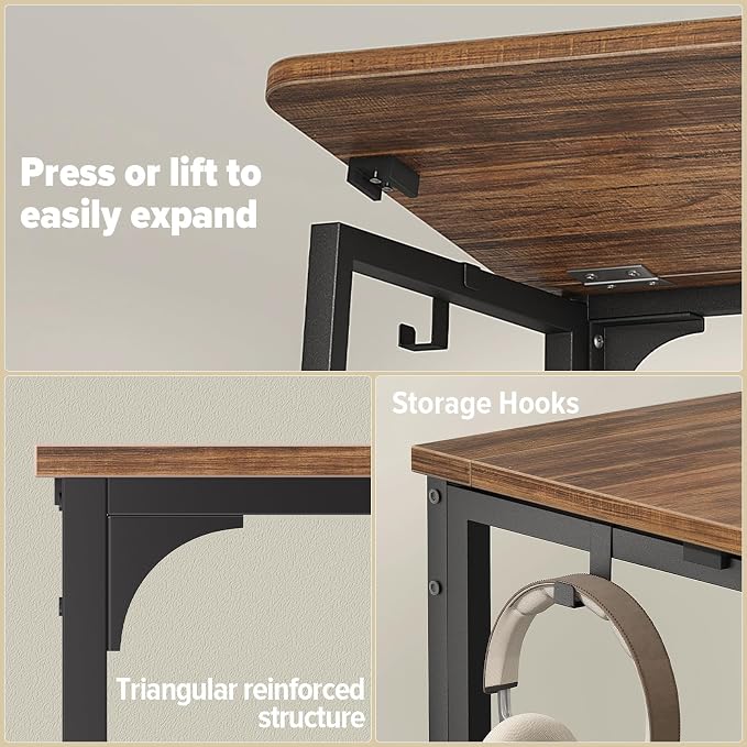 WOHOMO Folding Desk, 39.4" Foldable Computer Table for Small Spaces, Walnut | Easy Assembly and Fold, Sturdy Home office desks for Study Bedroom Dorm Space Saving Writing Work Apartment