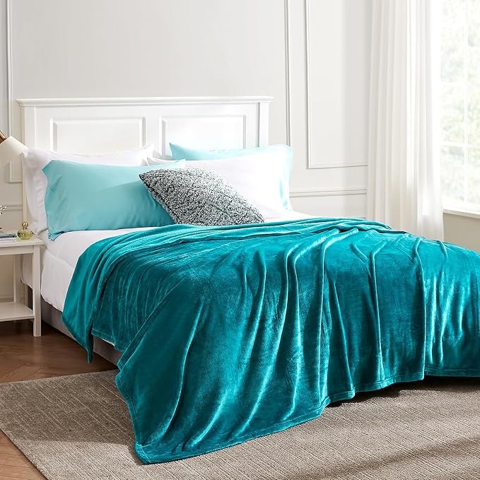 Hansleep Queen Teal Fleece Blanket, Soft Flannel Bed Blanket | Fuzzy Cozy Blanket 90x90 Inches, Multi-use for Bed, Sofa, Couch, Travel, Camping, All Season Warm Lightweight Cover