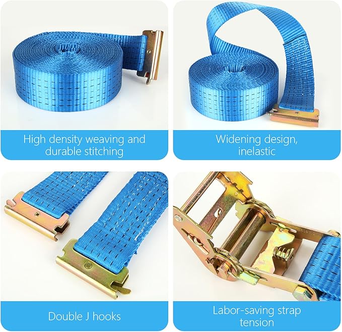 2 Pack Heavy Duty Ratchet E Track Straps - 20ft, 11000 LBS Break Strength, Etrack Tie Down Straps for Trailer, Trucks