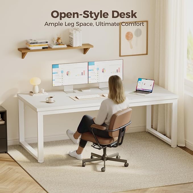 Mericonia 40 Inch Computer Desk, 1.2" Thick Small Office Table, White | Modern Simple Style, Heavy Duty Industrial Frame, Small Study & Writing Table for Home Bedroom Work