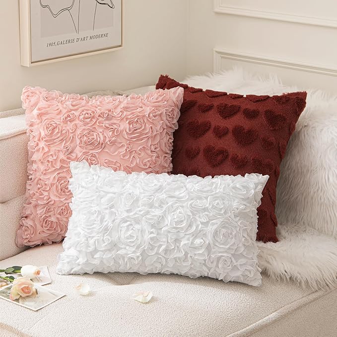 MIULEE Decorative Rose Flower Pillow Cover Pack of 1 Peach Pink 18x18 Inch | Cute Romantic Stereo Chiffon Throw Pillow Cover Aesthetic Solid Pillowcase for Girl Coquette Room Decor Coach Bedroom