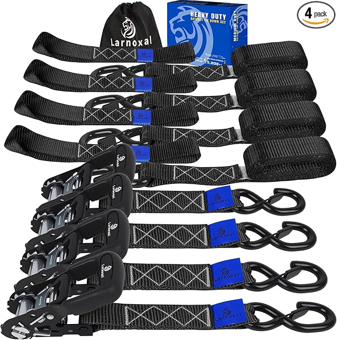 Ratchet Straps, 1.5 inch x 15 ft(4 Pack) Heavy Duty Tie Down Straps, Ratchet Tie Down Straps with Soft Loops-5,208 lbs (Black)