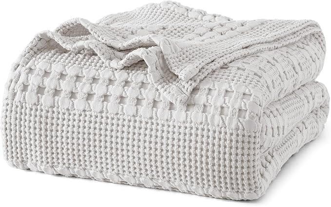 PHF 100% Cotton Waffle Weave Blanket King Size, Lightweight Breathable Summer Blanket for Hot Sleepers, Pre-Washed Soft Layer for Bed, Couch, Home Decor Gift, 108"x90", Light Grey