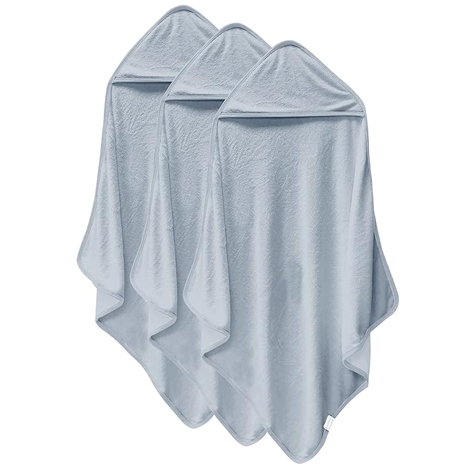 Cosy Family 3 Pack Baby Hooded Towels, Rayon Made from Bamboo, Ultra Soft Unisex Bath Towels for Babies,Toddler,Infant - Newborn Essential - Ultra Absorbent Toddler Towels for Baby Boy Girl - Grey