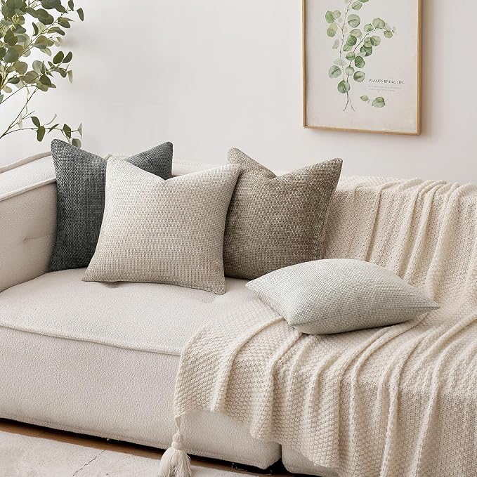 MIULEE Decorative Couch Throw Pillow Covers 16x16 Inch Dark Gray 2 Pack | Modern Boho Accent, Soft Chenille Pillow Covers, Farmhouse Cushion Cases for Home Decor Bed Sofa Living Room