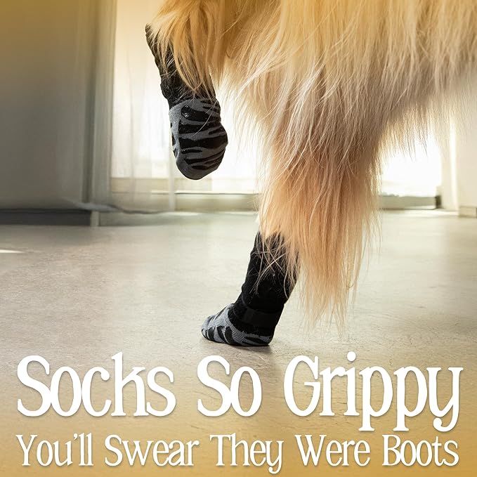 DOK TigerToes Premium Non-Slip Dog Socks for Hardwood Floors - Extra-Thick Grip That Works Even When Twisted - Prevents Licking, Slipping, and Great for Dog Paw Protection (X-Large)