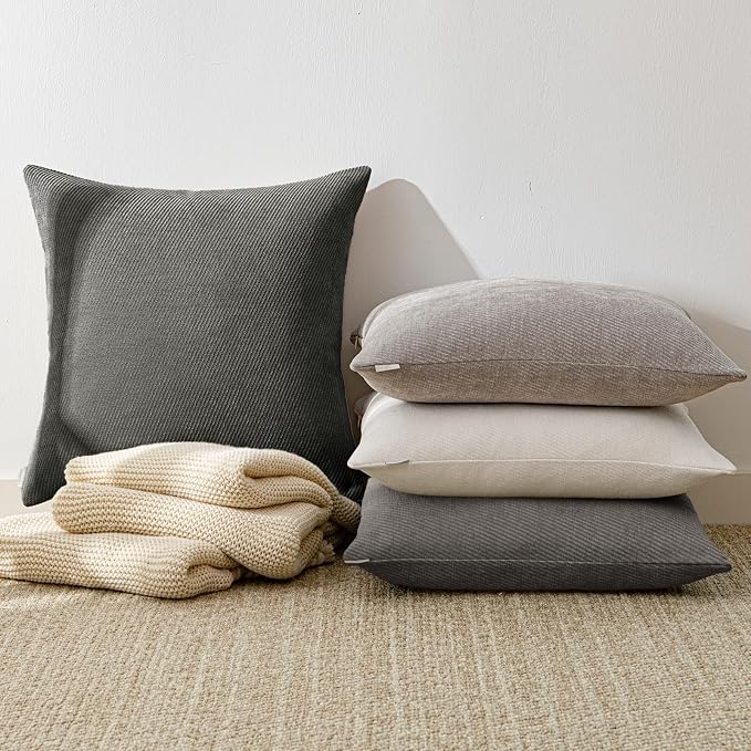 a moment Pack of 2 Decorative Chenille Throw Pillow Covers with Twill Cushion Covers for Sofa Living Room Couch Bed 16x16 Inch Dark Gray