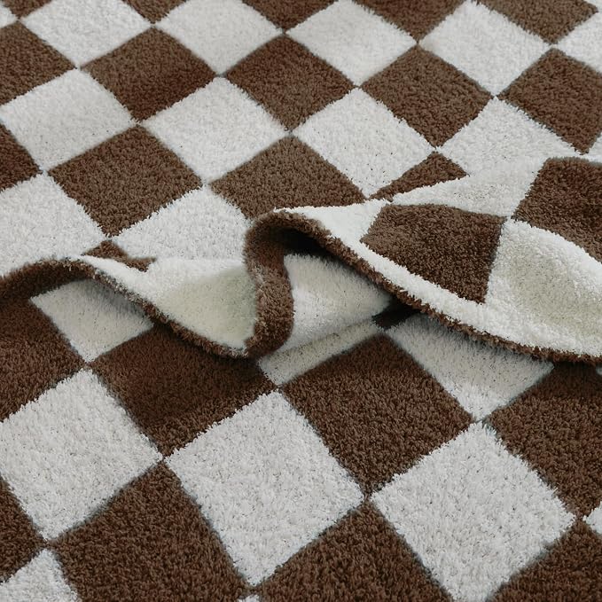 Soft Twin Size Checkered Blanket for Bed-Cozy Knitted Blankets | Lightweight Fluffy Warm Decor for Women, Mom, Her & Girls, Sofa, Chair, Couch, 60x80in,Coffee
