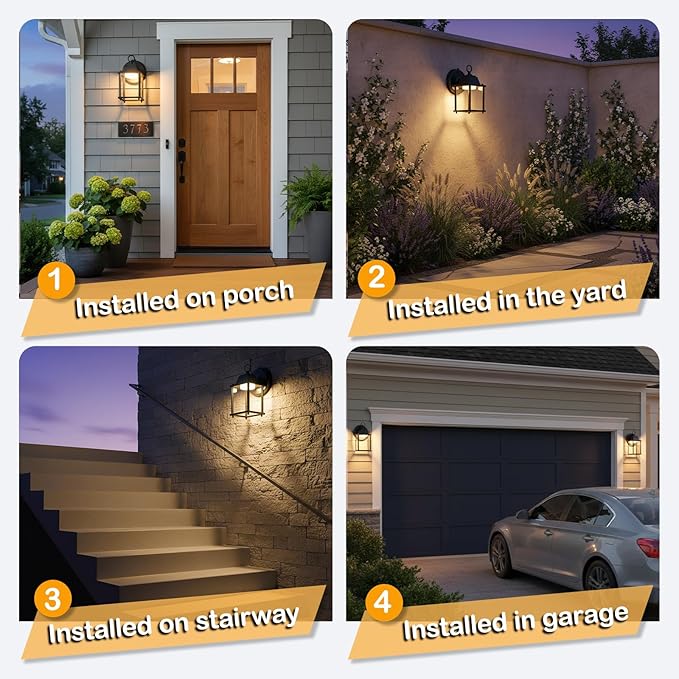 LIT-PaTH Small Outdoor LED Wall Lantern with Dusk to Dawn Photocell, 3000K Warm White, 9.5W, 800 Lumen, Aluminum Housing Plus Glass, Outdoor Rated, 1-Pack, Black