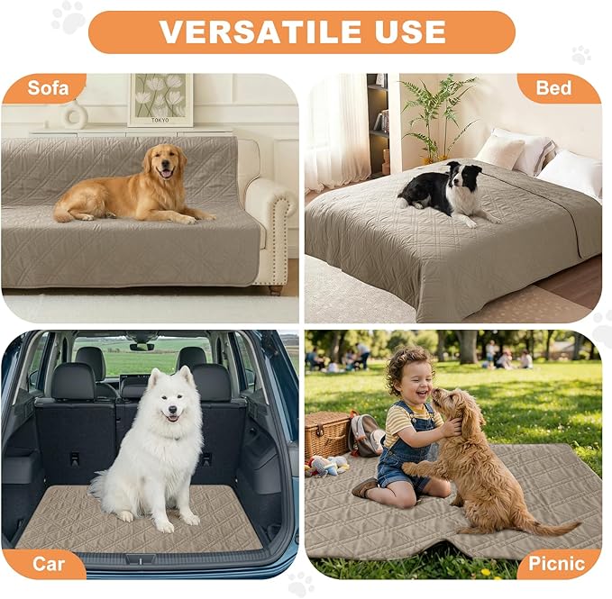 100% Waterproof Dog Couch Protector, Triple-Layer Waterproof Dog Bed Cover Pet Blanket Reversible 2-Tone Sofa Shield, Non-Slip Furniture Guard for Pets(30×71 Inch, Khaki+Khaki)