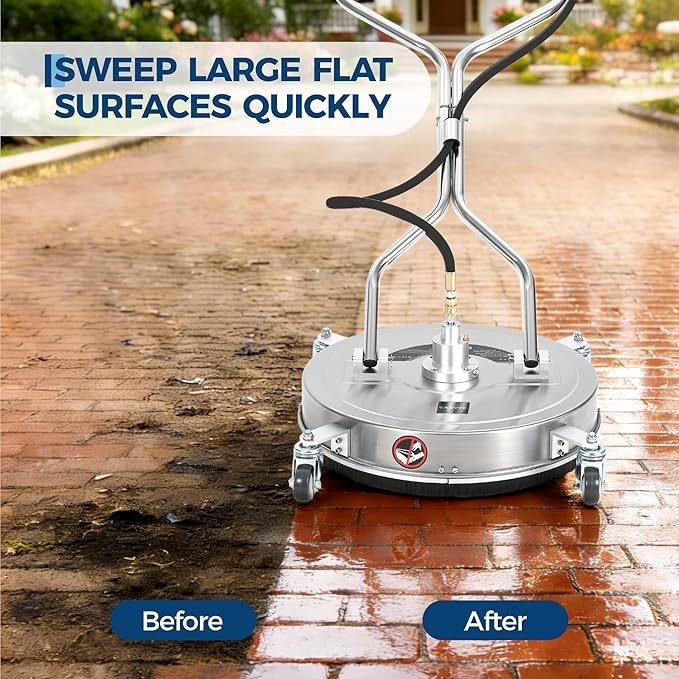 24" Pressure Washer Surface Cleaner with 4 Wheels, Dual Handle Stainless Steel Surface Cleaner for Pressure Washer Attachment for Patio, Sidewalk, Deck and Driveways