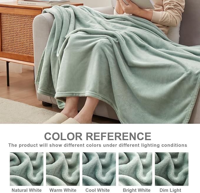 Hansleep Twin Grey Green Fleece Blanket, Soft Flannel Bed Blanket | Fuzzy Cozy Blanket 60x80 Inches, Multi-use for Bed, Sofa, Couch, Travel, Camping, All Season Warm Lightweight Cover