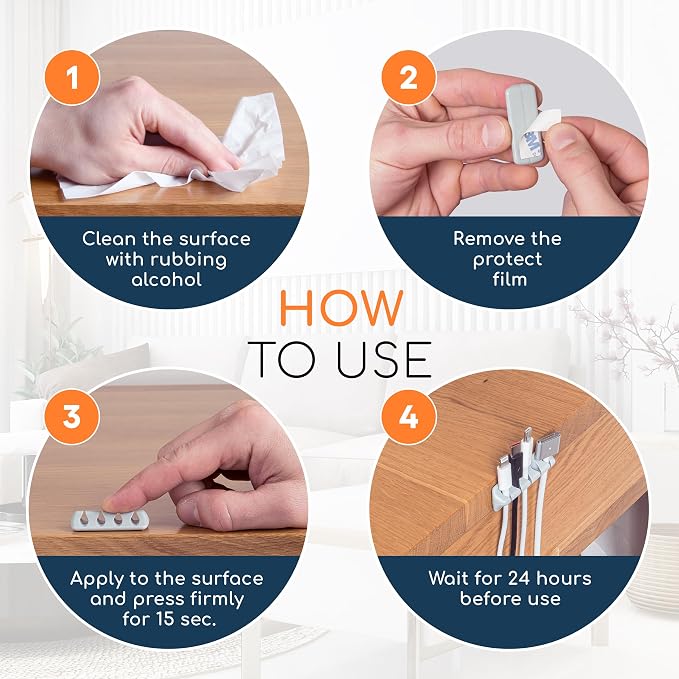 Cord Organizer for Desk, Nightstand Cable Holder, 5 Pack, Multislot, Grey | GLUIT Adhesive Charger Organizer, Cable Management for Desk Car Office Home College Dorm Room Cable Clips for Cords