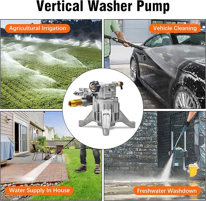 7/8" Shaft Vertical Pressure Washer Pump, Max 3400PSI 2.5GPM Replacement Pumps for Power Washer,Compatible with Honda, GCV160, GCV190,Homelite,Troybilt,Simpson,Briggs&Stratton,Rear Facing Inlet/Outlet