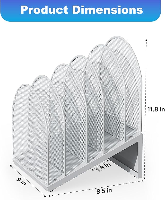 gianotter Desktop File Organizer with 5 Compartments | Desk Organizer Paper Organizer for Desk Workspace Organizers for Office Supplies (White, Inclined Style)