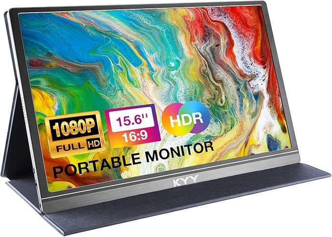 KYY Portable Monitor 15.6" 1080P Computer Monitor Screen Extender w/Cover | Portable Monitor for Laptop 1080P FHD IPS with USB-C and HDMI, Laptop Screen Extender for Travel HDR Gaming Monitor w/Speaker