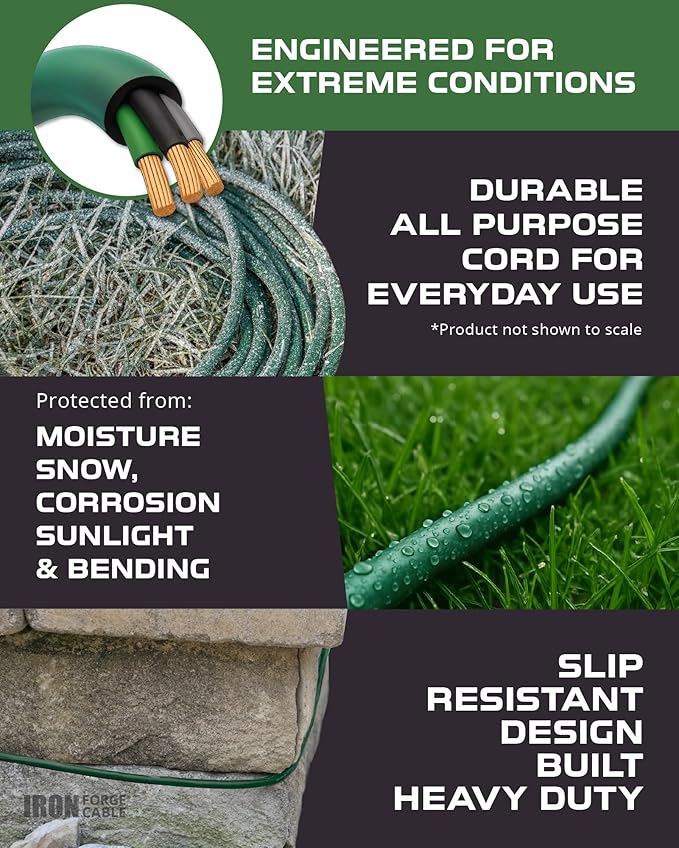 Pack of 2 Outdoor Extension Cords, 15 FT ea - 16/3 Durable Green 3 Prong Extension Cord Pack
