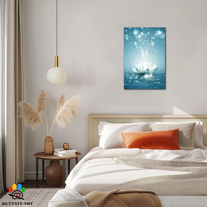 GUTTATY Zen Floral Canvas Wall Art, Water Lily Bloom Picture, Lotus Flower Canvas Art Print, Spiritual Zen Wall Picture, Meditation Spiritual Zen Flower Print for Yoga Spa Spiritual Room 24x36 inch