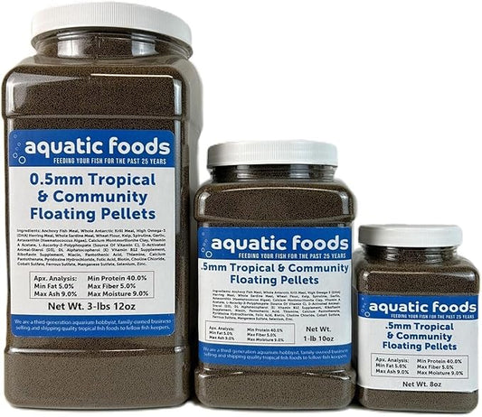 Aquatic Foods Inc. 0.5mm - 1/64" Tropical & Community Fish Floating Micro Pellets for Tetras, Guppies, Angel Fish, Small Cichlids, Goldfish. All Tropicals - WL…1-lbs 10oz Jar