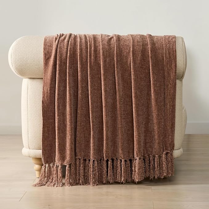 Chenille Knit Throw Blanket for Couch, 60"x80", Clay