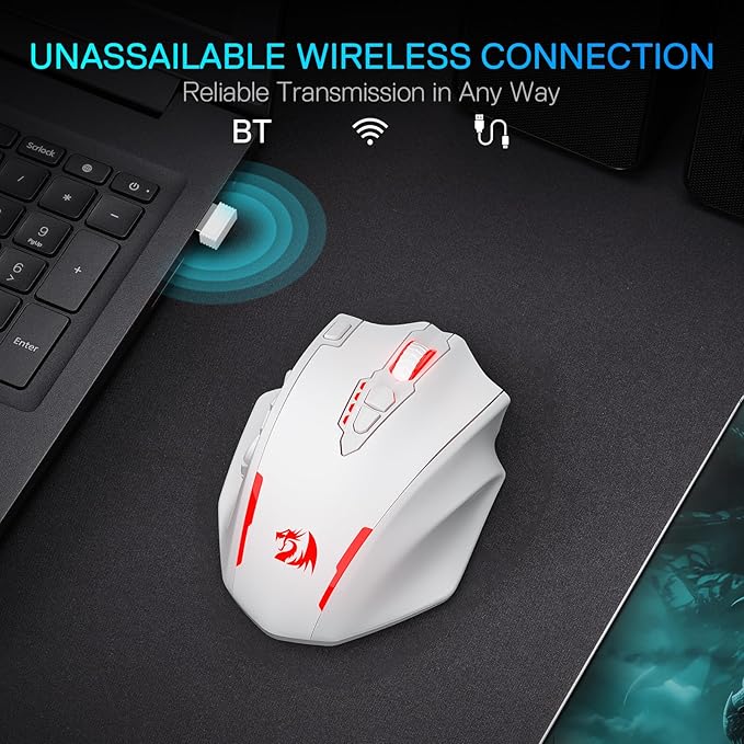 Redragon M913 MAX Wireless MMO Gaming Mouse 26000 DPI Remapping Keys | Cable-Free 0 Delay, Dedicated for FPS Gamers, Redefine Keybinding Macro, Vibing Backlight, Ergonomic Grip Body Comfort