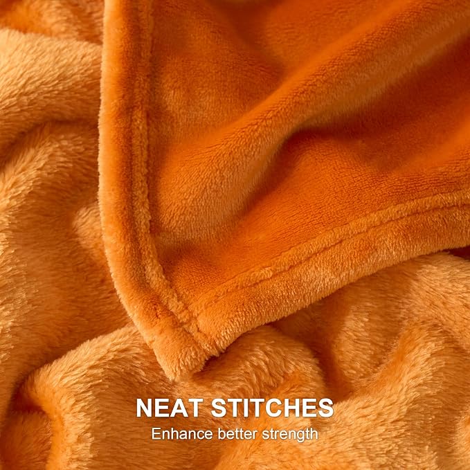 Hansleep King Orange Fleece Blanket, Soft Flannel Bed Blanket | Fuzzy Cozy Blanket 90x108 Inches, Multi-use for Bed, Sofa, Couch, Travel, Camping, All Season Warm Lightweight Cover