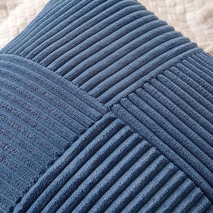 MIULEE Dusty Blue Decorative Throw Pillow Covers for Couch 20x20 Inch | 2 Pack, Boho Farmhouse Pillow Covers, Soft Cross Corduroy Patchwork Textured Cushion Cases For Bed Sofa