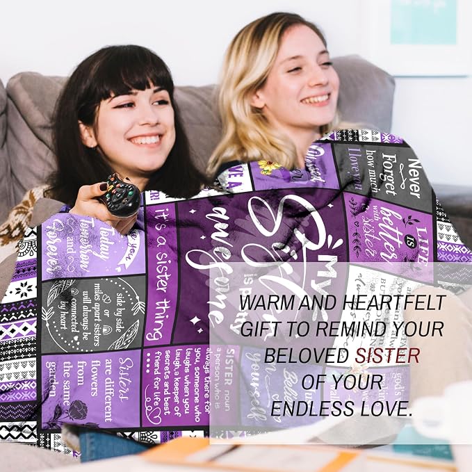 Sister Gifts Blanket, Happy Birthday Gifts for Sister, Unique Gift for My Dear Sis on Mothers Day Christmas - Soft Throw Blanket 60" x 50 (Purple)