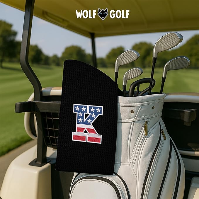 Wolf Golf Towels USA Monogrammed Personalized Golf Towel | Custom Golf Towels for Golf Bags for Men or Women