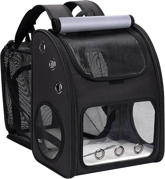 Cat Carrier Backpack, Expandable Pet Carrier Backpack for Cats, Dogs and Small Animals, Portable Pet Travel Backpack, Airline Approved, Ideal for Traveling/Hiking/Camping, Black, XL