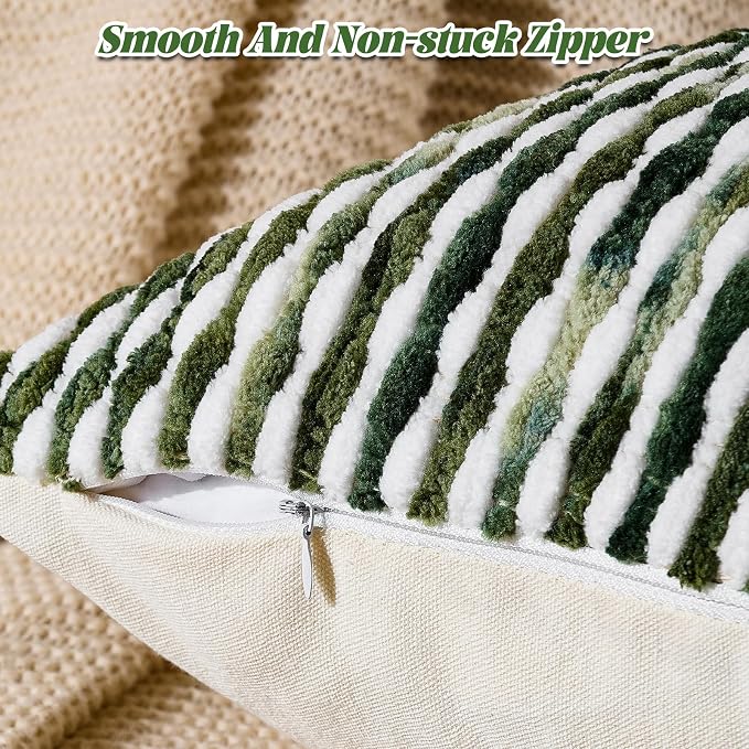 Boho Chenille Pillow Cover Decorative Tufted Pillowcase for Couch Bed Sofa Bedroom Living Room Modern 12 x 20-Inch Sage Green