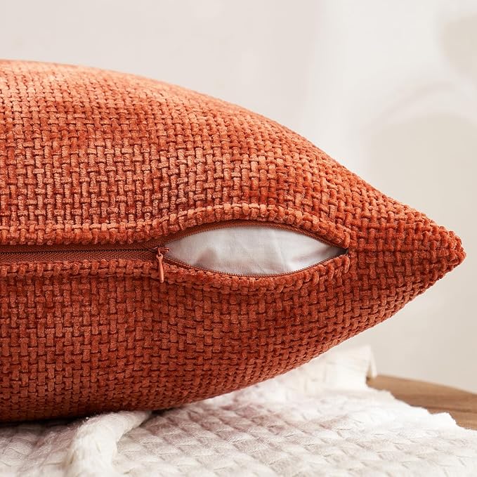 MIULEE Pack of 4 Couch Throw Pillow Covers 20x20 Inch Burnt Orange Soft Decorative Chenille Pillow Covers Farmhouse Accent Cushion Covers for Boho Fall Home Decor Sofa Bedroom Living Room