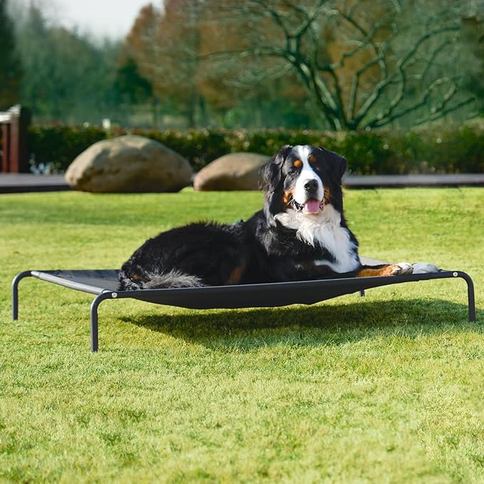 EHEYCIGA XXL Elevated Dog Cot Bed, Raised Outdoor Dog Hammock for Giant Jumbo Dogs, Lifted Pet Platform with Frame and Washable Waterproof Cooling Teslin Mesh and Anti-Slip Feet, 52x36 inch